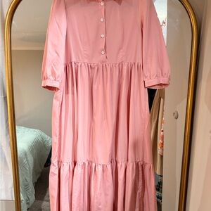 SHEIN Pink Tiered Button-Front Maxi Dress